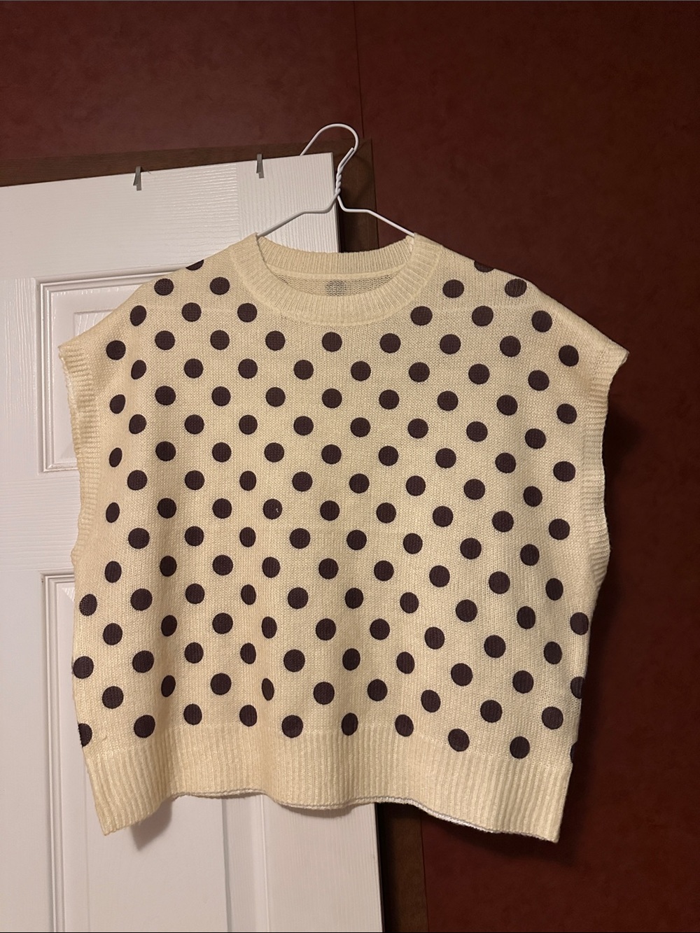 Yellow Polka Dot Knit top- Brown Dots